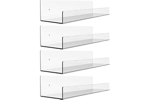 CQ ACRYLIC Clear Floating Shelves Wall Mounted,Set of 4 Adhesive Hanging Shelving Non-Drilling,Acrylic Bathroom Shelves,Popular Figures, Funko Pops,Action Figure for Wall Shelves Display,and Kid Bookshelf