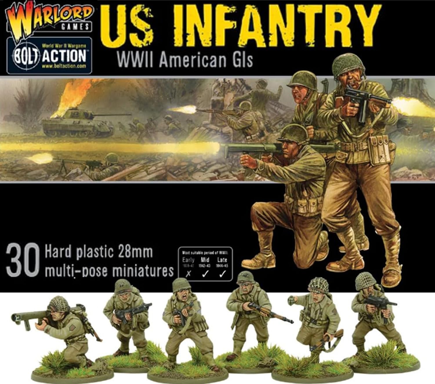 Warlord Games US Army Infantry Platoon - 28mm Scale Plastic Miniatures for Bolt Action Highly Detailed World War 2 Miniatures for Table-top Wargaming