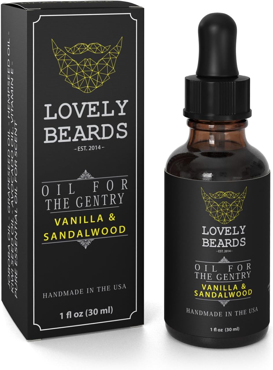 Lovely Beards - 100% Organic & Natural, Unrefined COLD PRESSED Beard Oil - Vegan, Gluten & Nut-Free - Vanilla/Sandalwood Scent