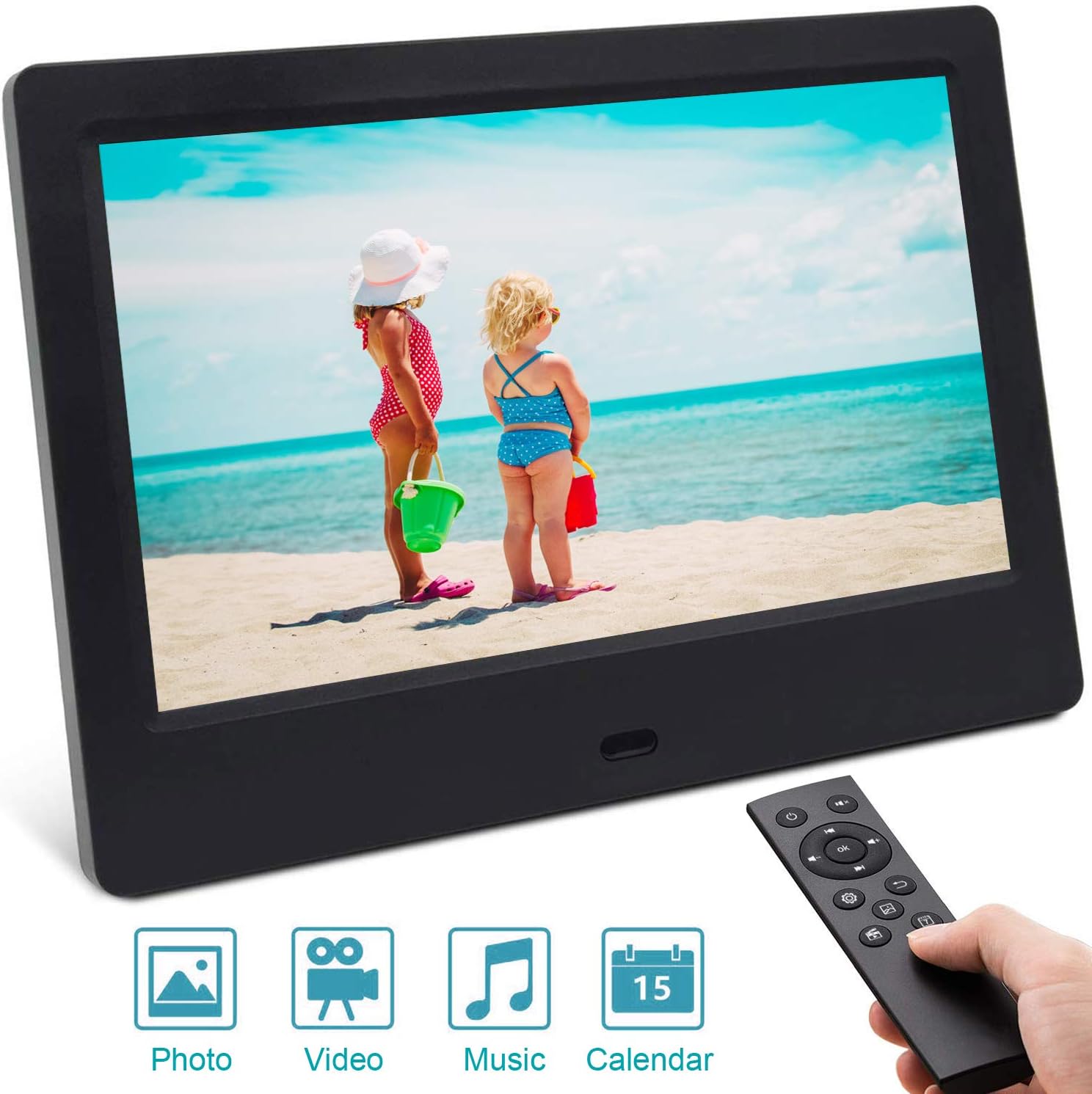 Digital Photo Frame,SSA 7โ 1024x600 High Resolution Full IPS Photo/Music/Video Player Calendar Alarm Auto On/Off Timer, Unique UI Design with Remote Control