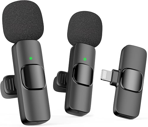 Oraolo Mini Wireless Lavalier Microphone for iPhone, 2 Pack Professional Lapel Mics for Recording, Clip-on Mic with Noise Reduction, Lav Mic for Interview TikTok Vlog YouTube