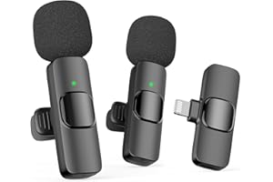 Oraolo Mini Wireless Lavalier Microphone for iPhone, 2 Pack Professional Lapel Mics for Recording, Clip-on Mic with Noise Red
