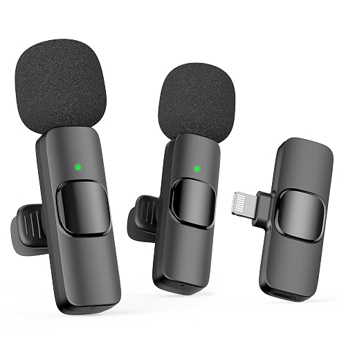 Oraolo Mini Wireless Lavalier Microphone for iPhone, 2 Pack Professional Lapel Mics for Recording, Clip-on Mic with Noise Reduction, Lav Mic for Interview TikTok Vlog YouTube