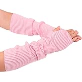 F Flammi Cashmere Blended Arm Warmer for Women Winter Fingerless Gloves Knit Mitten Gloves Wrist Warmer with Thumb Hole