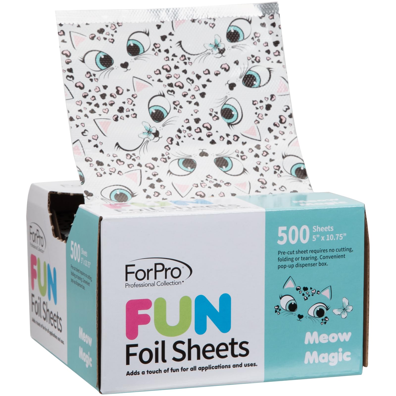 ForPro Professional Collection FUN Meow Magic 5Foil Sheets, Aluminum Foil, Pop-Up Foil Dispenser, Hair Foils for Color Application and Highlighting Services, Food Safe, 5