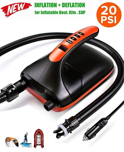 Elektrische Luftpumpe, 20PSI-Sup Pump,Multifunktion Elektropumpe Intelligente Zweistufige Auto-Off-Funktion 12V Quick-Fill Für Luftmatratzen,Schlauchboote,Gästebetten,Stand Up Paddle Board