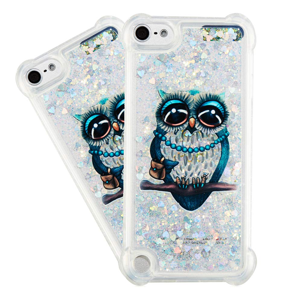IMEIKONST Glitter Liquid Case for iPod Touch 7, Sparkle Sequin Floating Shiny Quicksand Transparent Silicone TPU Shockproof Protective Bumper Cover for iPod Touch 6 / Touch 5 Bling Owl YB