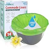 JOCCIK Commode Liners with Absorbent Pad 50 Pack Universal Fit Bedside Bags