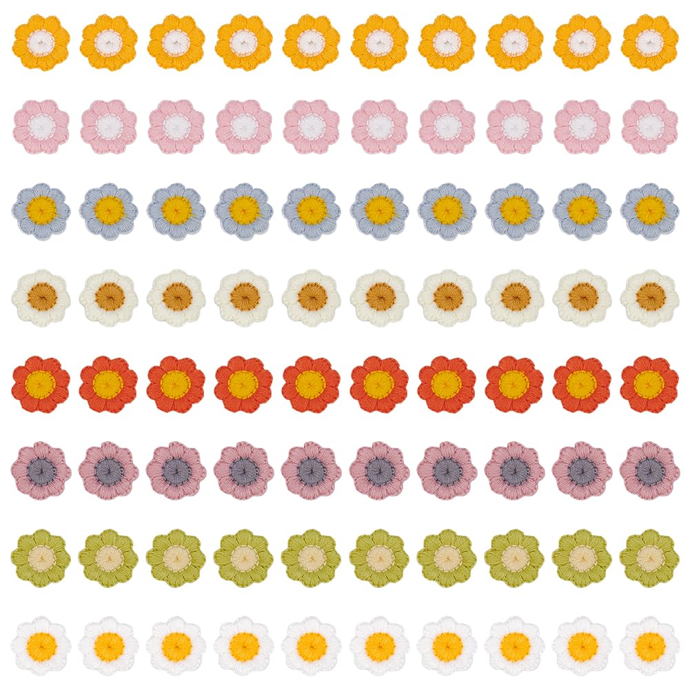 MAYJOYDIY 80 Pcs Flower Crochet Patches 20mm 8 Colors Wool Floral Applique Patches DIY Appliques Embellishments Crochet Flowers Applique for Clothes Dress Jeans Jacket Hat Shoes Bag Hair Accessories
