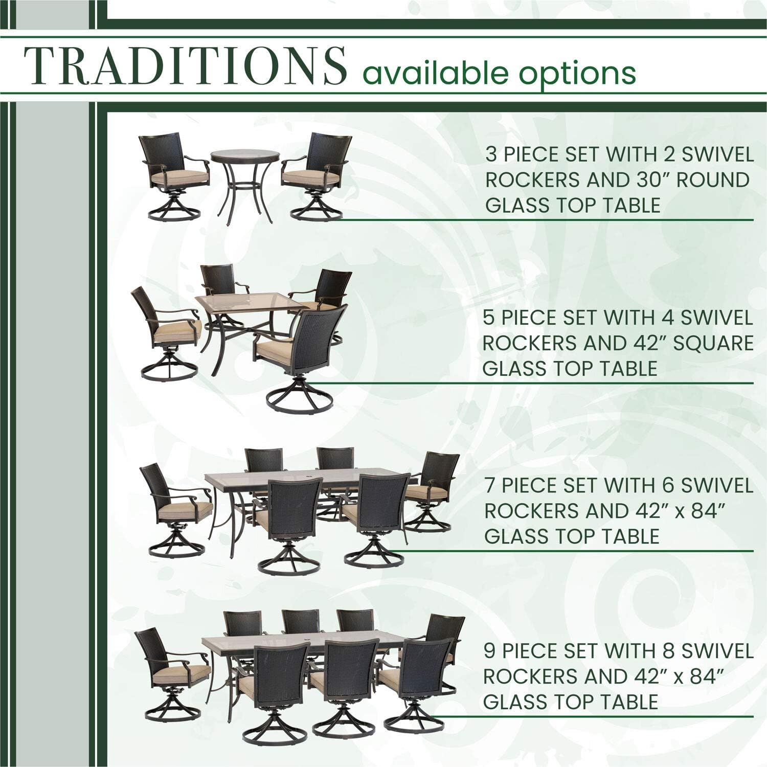 Hanover TRADDNWB5PCSWSQG-TAN Traditions 5-Piece Tan with 4 Wicker Back Swivel Rockers Outdoor Dining Set : Garden & Outdoor
