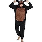 Hrxcrzco Fluffy Bear Costume Adult Unisex Bear Onesie Pajamas Hooded Zipper Halloween Animal Cosplay Costume for Women Men