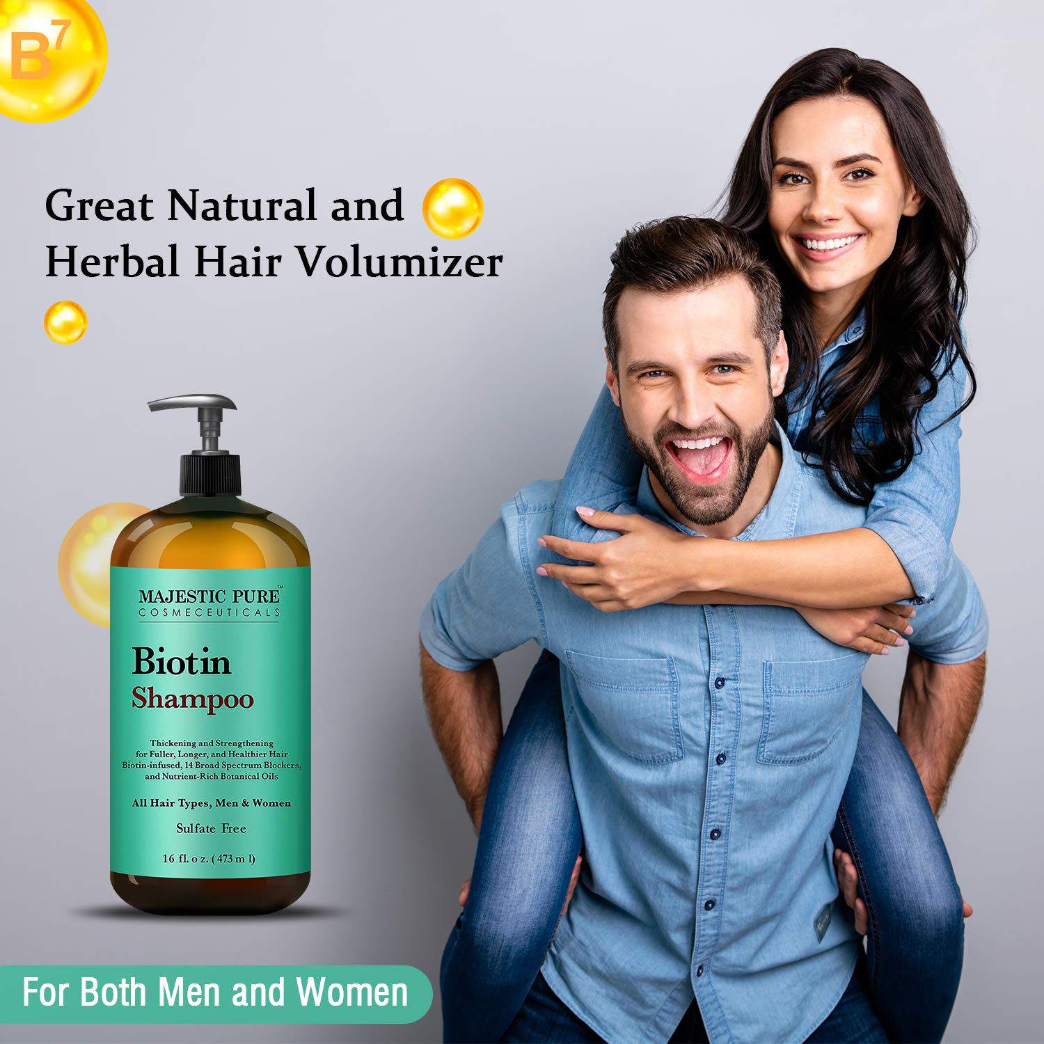 Majestic Pure Biotin Hair Shampoo - Hair Loss Shampoo for Thicker Hair - Infused with Vitamins, Nourishing and Volumizing, DHT Blockers, for Men & Women - 16 fl oz: Beauty