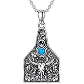 MEIDERBO Cow Tag Necklace 925 Sterling Silver Turquoise Cow Tag Pendant Longhorn Cattle Cowgirl Cowboy Necklace Western Jewelry Gifts For Women Men