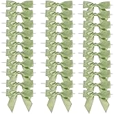 50 Pcs 3.5" Sage Green Satin Ribbon Bows, Pre-Tied Mini Twist Tie Craft Bows for Treat Bags, Cake Pops - Baby Shower Premade Wire Bowknot for Gift Wrapping Birthday Wedding Party Favors