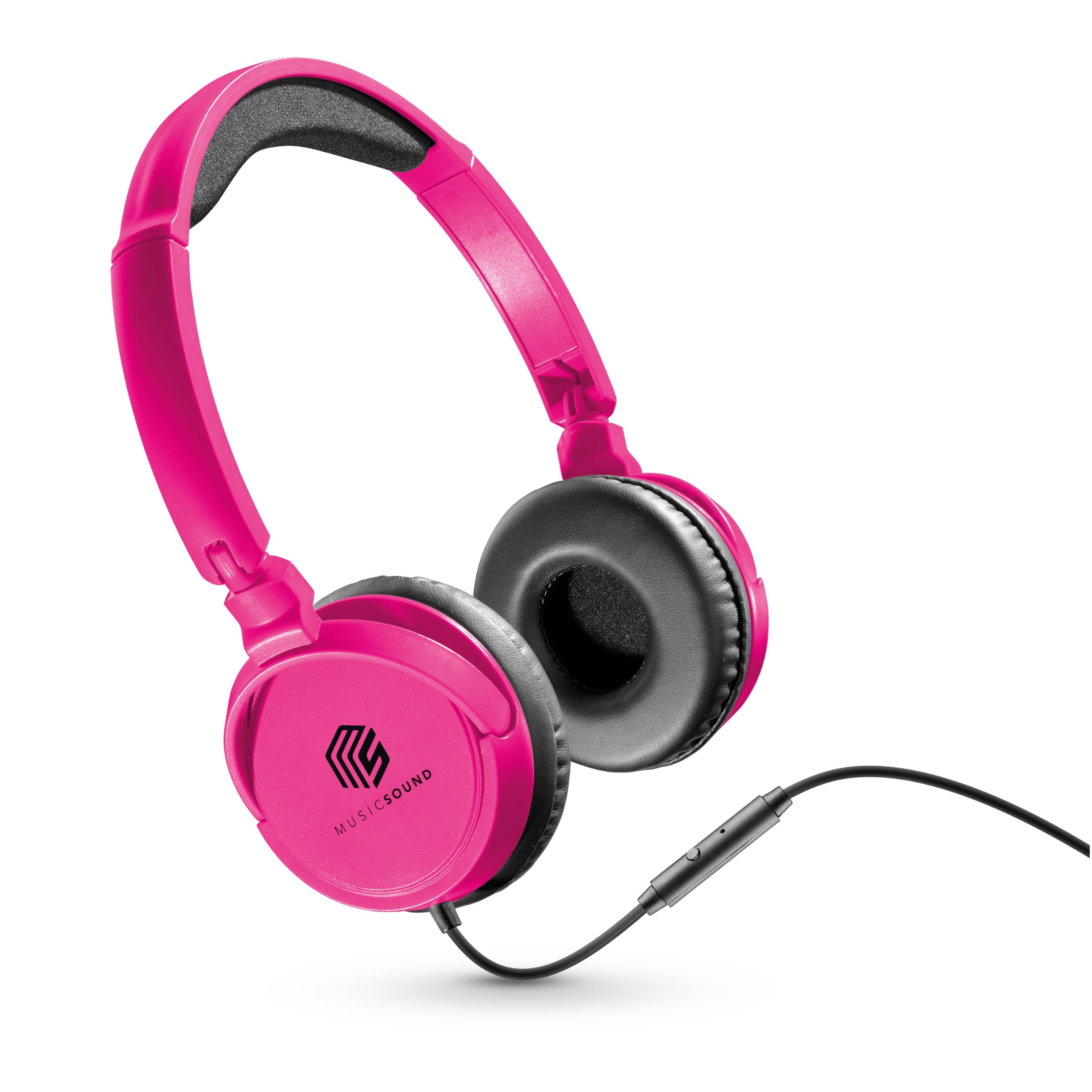Music Sound Over Ear Wired Headphones Basic On-Ear Headphones Foldable Headband with 1.2 m Anti-Tangle Cable and Built-in Microphone 3.5 mm Jack - Colour Pink, MUSICSOUNDFULLCP