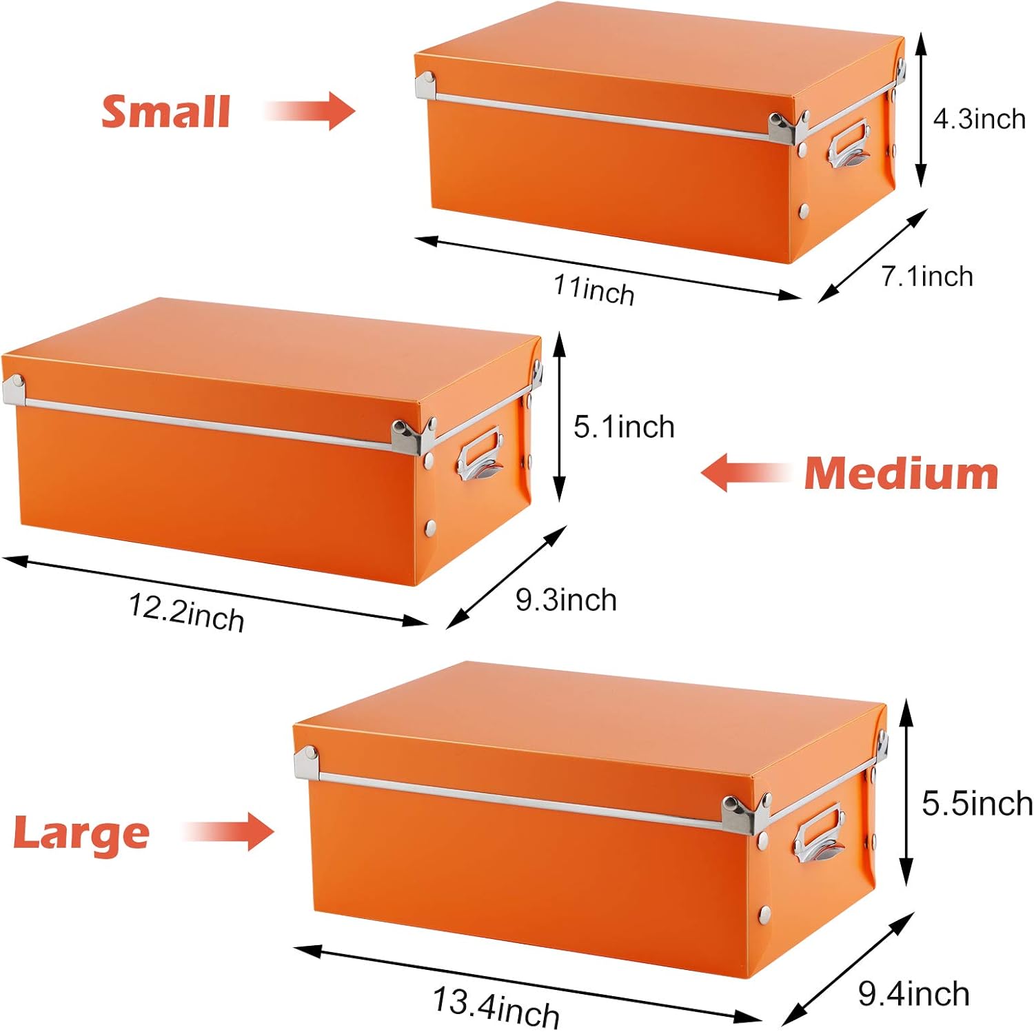 SEEKIND Photo Boxes Storage, Storage Boxes with lids and Handles Decorative, 3 in 1 Set, Multiple Size(Small/Medium/Large) Plastic Box for Photos, Tax Papers, Cosmetic, Socks, Snacks, Etc.(Orange). …: Office Products