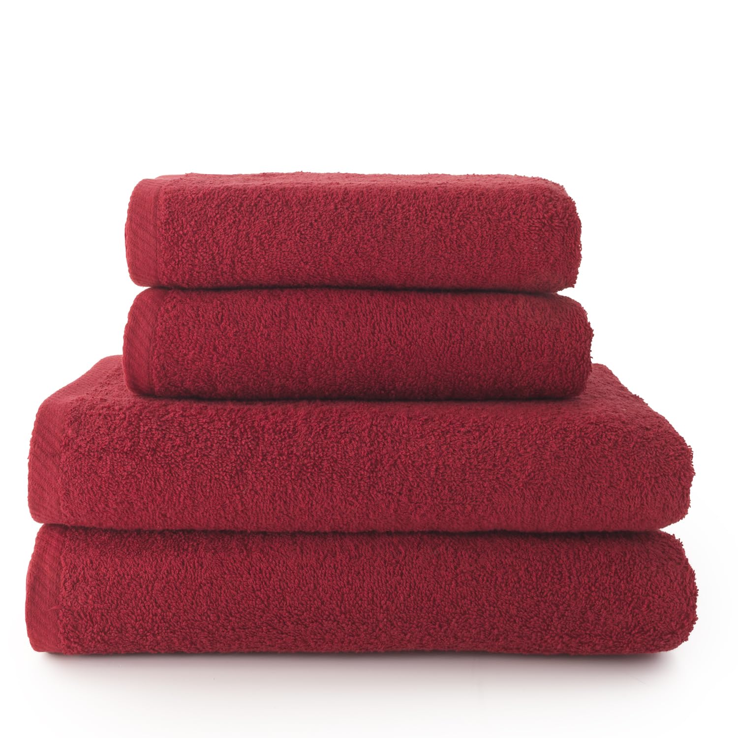Top Towel - Plus - Large Bath Towels - Bathroom Towels - 2 Hand or Sink Towels + 2 Bath Towels - 100% Cotton - Garnet