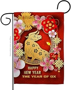 Ornament Collection Year of Ox Garden Flag Winter Lunar New Good Luck Prosperous Seasonal Arrival Blessing House Decoration Banner Small Yard Gift Double-Sided, Made in USA