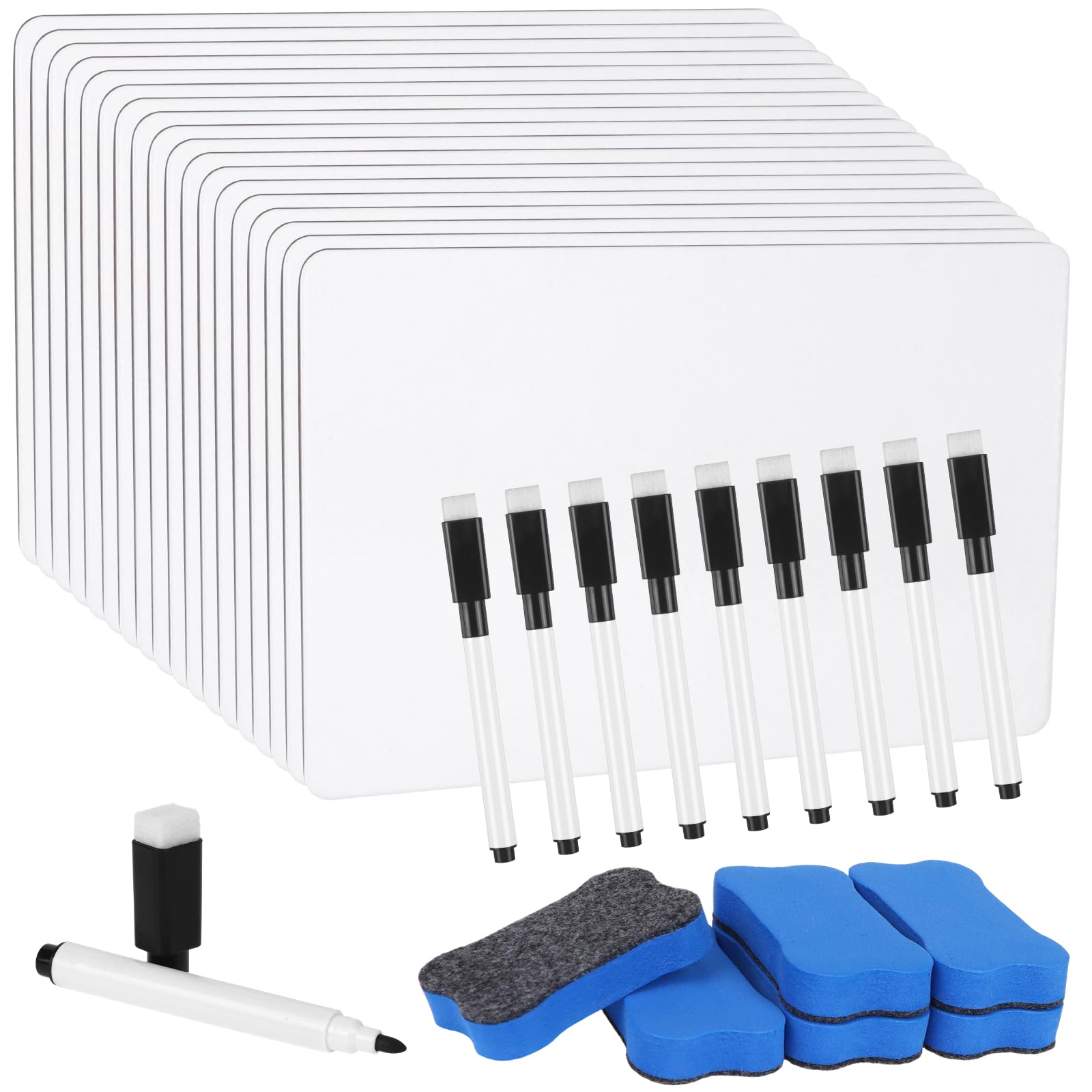 Photo 1 of 18 Pack Double Sided Dry Erase Boards 6 x 9 inch Double Sided White Boards with 18 Black Markers 6 Erasers Small White Dry Erase Boards for Students Teacher Classroom Supplies (Blank Whiteboard)