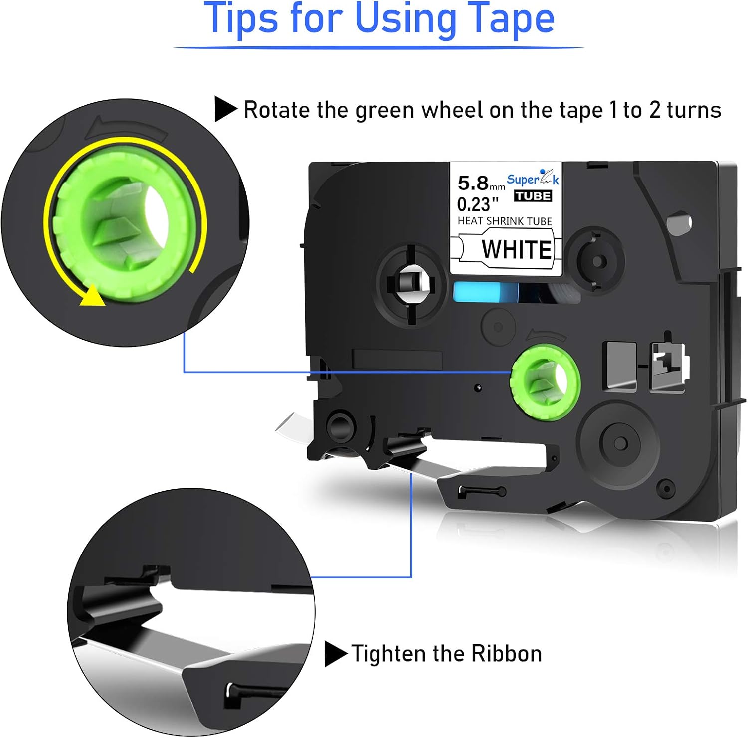 SuperInk 3 Pack Compatible for Brother HSe-211 HSe211 HS-211 HS211 Black on White Heat Shrink Tube Label Tape use in PT-D400 PT-D450 PT-E300 PT-E500 PT-P750WVP Printer (0.23''x 4.92ft, 5.8mm x 1.5m): Office Products