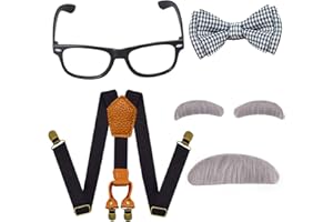 Yewong Kids Old Man Costume Set Grandpa Dress Up Accessories Including Glasses Suspenders Bow Tie Mustache and Eyebrows
