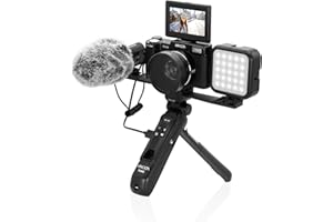 Minolta 64MP 4K60FPS VLOG Camera Kit – Digital Autofocus Camcorder with Tripod, Remote, Mic, LED Light, 3-inch LCD Screen, Time-Lapse, Slow Motion, Wide Angle Lens, 32GB Card, USB