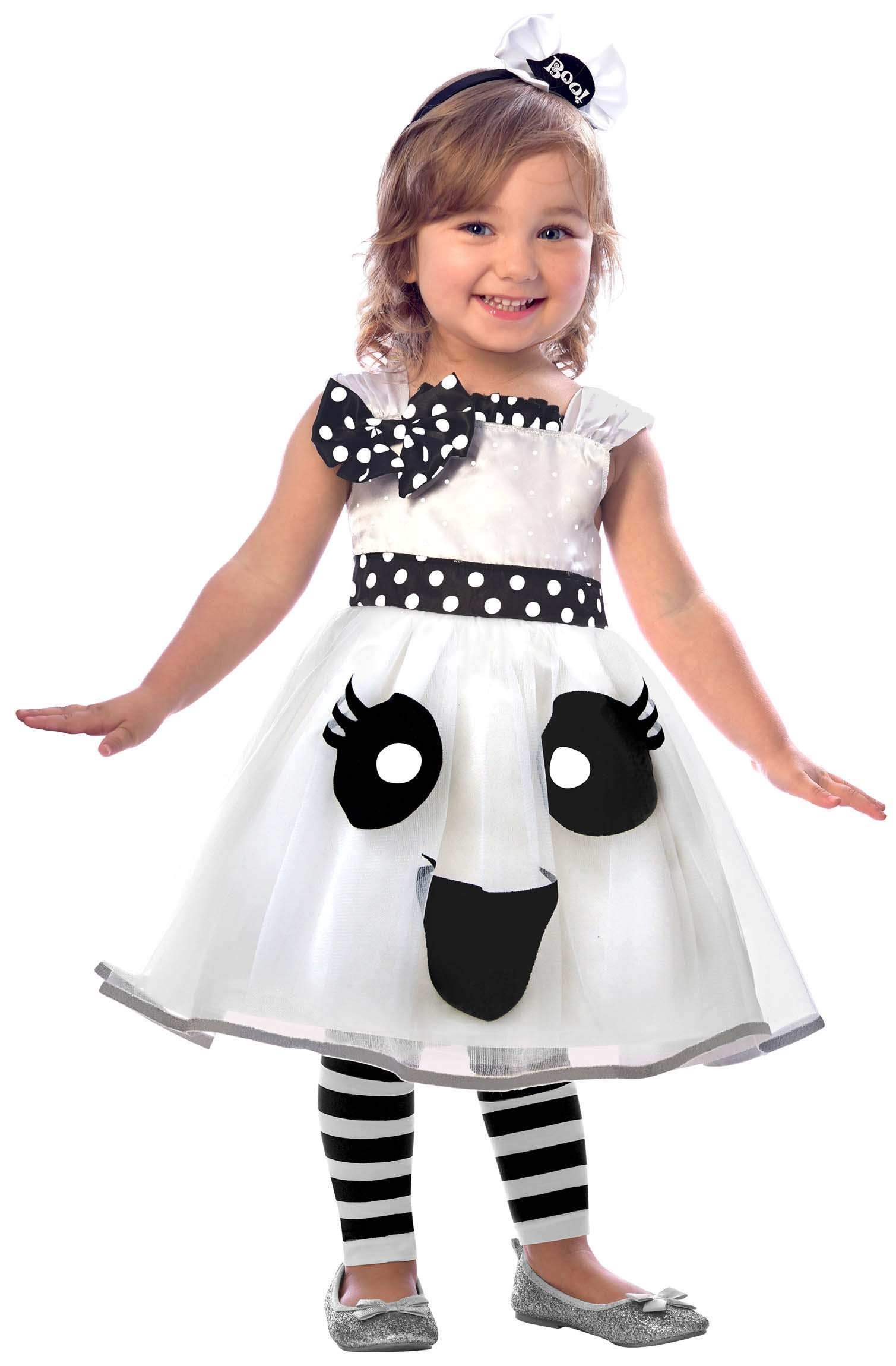 amscan 9903390 - Kids Cute Happy Ghost Dress & Headband Girls Halloween Fancy Dress Costume Age:4-6 Years
