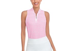 Soneven Women's Sleeveless Golf Shirts Printed Moisture Wicking V Neck Golf Polo Shirts Racerback Golf Tank Tops