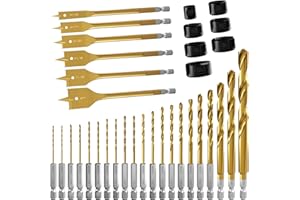 CSOOM Set of 21 M35 Twist Drills and 6*Spade Drill Bits, 7*Locators, Premium Hole Cutter, Ideal for Wood, Carbon, Steel, and Metals.