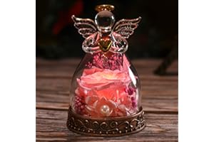 Aastin Preserved Real Rose in Glass Angel Figurine with LED Light, Angel Gifts for Women, Mom, Grandma on Mother's Day Christmas Birthday (Pink)