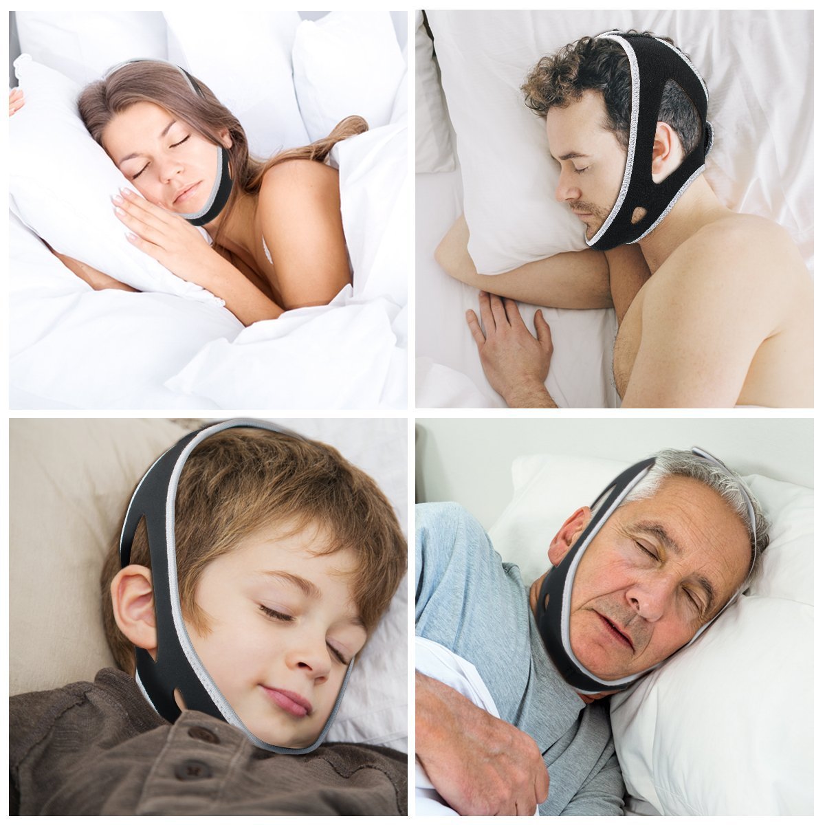 Boxalls Snore Chin Strap,Adjustable Anti-Snoring Jaw Chin Strap Stop Snoring Strap for Women Men (Black)