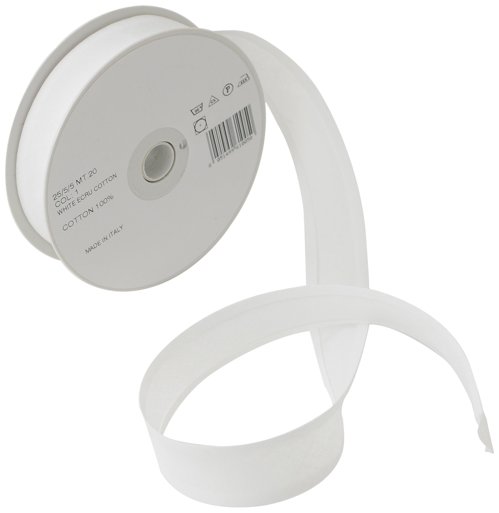 Inastri Trimz 25/5/5 mm Cotton Bias Binding, White 1 – Double‑Fold Sewing Tape for Quilting, Dressmaking & DIY Crafts — image 1