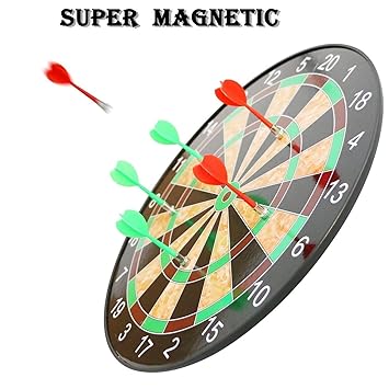 High Trusted Magnetic Dartboard Set - 17 Inch Dart Board with 6 Magnet Darts for Kids and Adults, Gift for Game Room, Office, Man Cave and Home (Multi-Color)