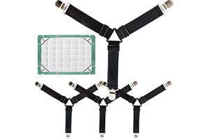Qgond 4PCS Bed Sheet Holder Straps – Triangle Adjustable Elastic Fasteners with Metal Clips, Heavy Duty Sheet Suspenders for Fitted & Flat Sheets, Mattress Covers, Sofa Cushions
