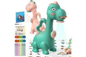 RNGODO Drawing Projector for Kid, Art Sketch Projector Toddlers with 96 Stencils and 12 Markers, Dinosaur Gifts for Girls & Boys,Drawing Projector Toys for 3+ Years Old （Green）