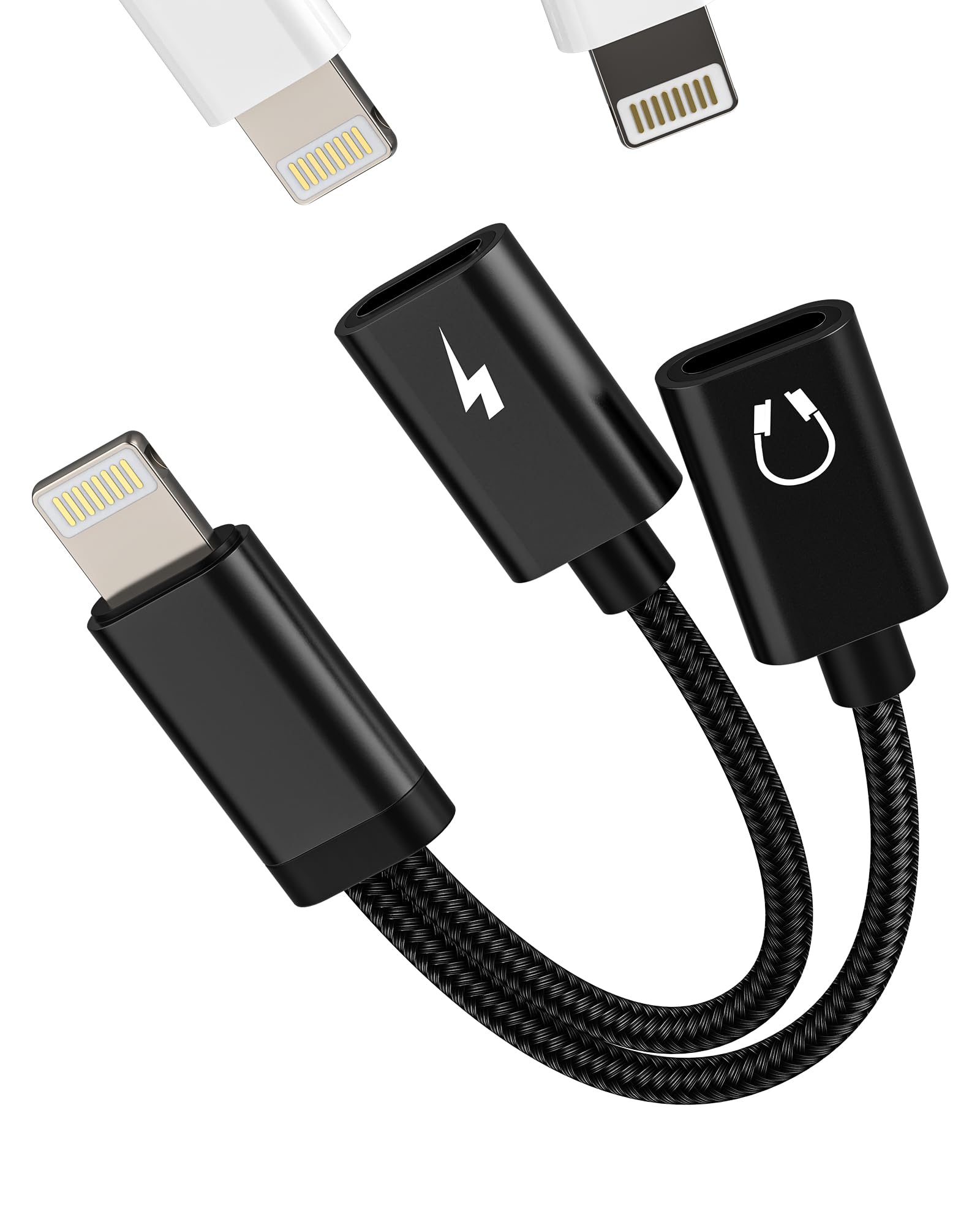 Dual Lightning Dongle for iPhone Headphone Jack Adapter (2in1) for Apple MFI Certified Charger AUX Cable Audio Charge Splitter Music Converter for iPad Air 11 12 13 14 Pro Max Mini 7 8 Plus Connector