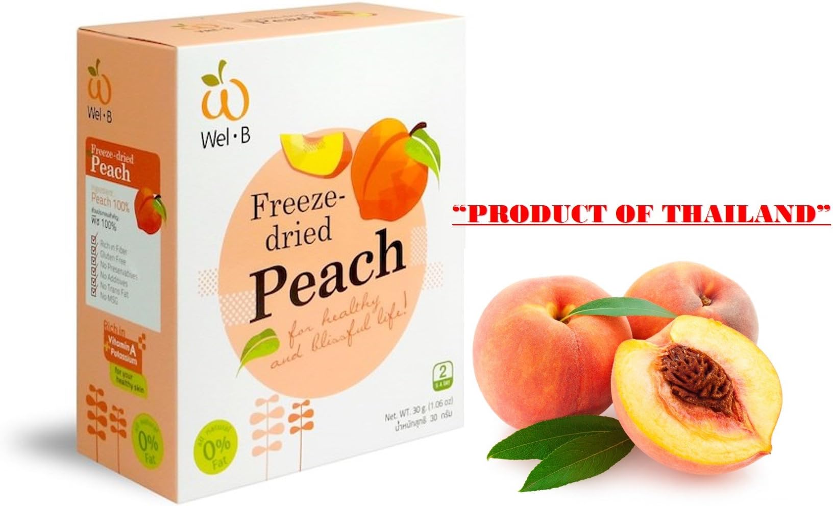 Crispy Freeze dried Fruit Peach Rich in Vitamin A+Potassium Healthy Snack 100% all Natural Oil-Free 30 g. (1.06 Oz)