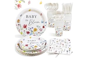 Lopeastar 175Pcs Spring Baby In Bloom Baby Shower Decorations Plates Set, Wildflower Floral Baby Shower Paper Plates Napkins Cups and Cutlery Set for 25 Guests