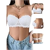 SHENHE Women's Lace Strapless Bras Halter Neck Backless Convertible Multiway Sexy Bra with Silicone Wings