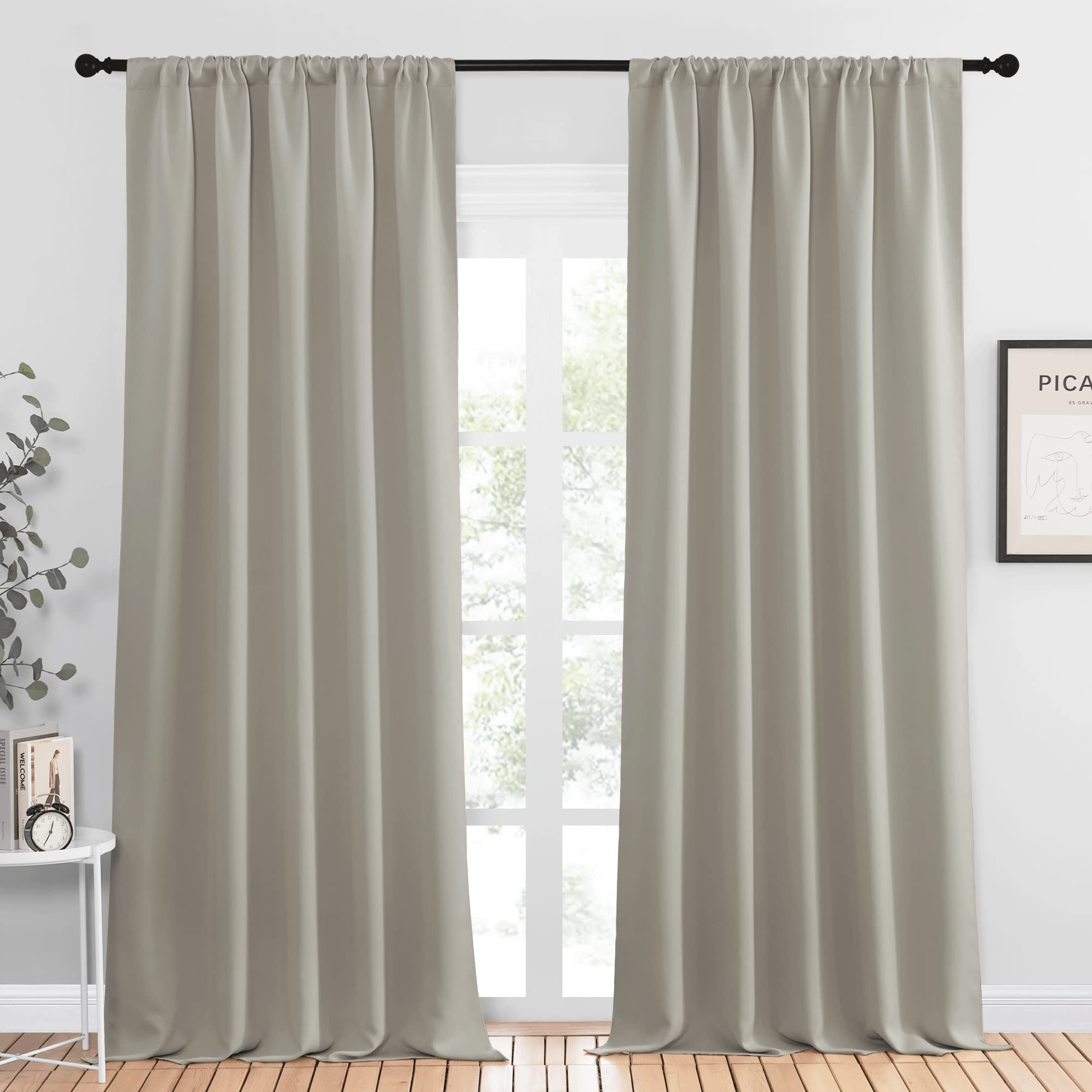 NICETOWN Blackout Curtains for Living Curtains, Room Darkening Window Curtain Panels, Easy-Care Solid Thermal Insulated Draperies/Drapes for Daughter Room (Natural, 2 Panels, 52 by 95) Image NICETOWN Blackout Curtains for Living Curtains, Room Darkening Window Curtain Panels, Easy-Care Solid Thermal Insulated Draperies/Drapes for Daughter Room (Natural, 2 Panels, 52 by 95) Image