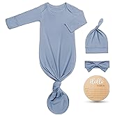 Hello World Newborn Outfit Knotted Gown 0-3 Months, Baby Girl Boy Coming Home Sleeper with Sign