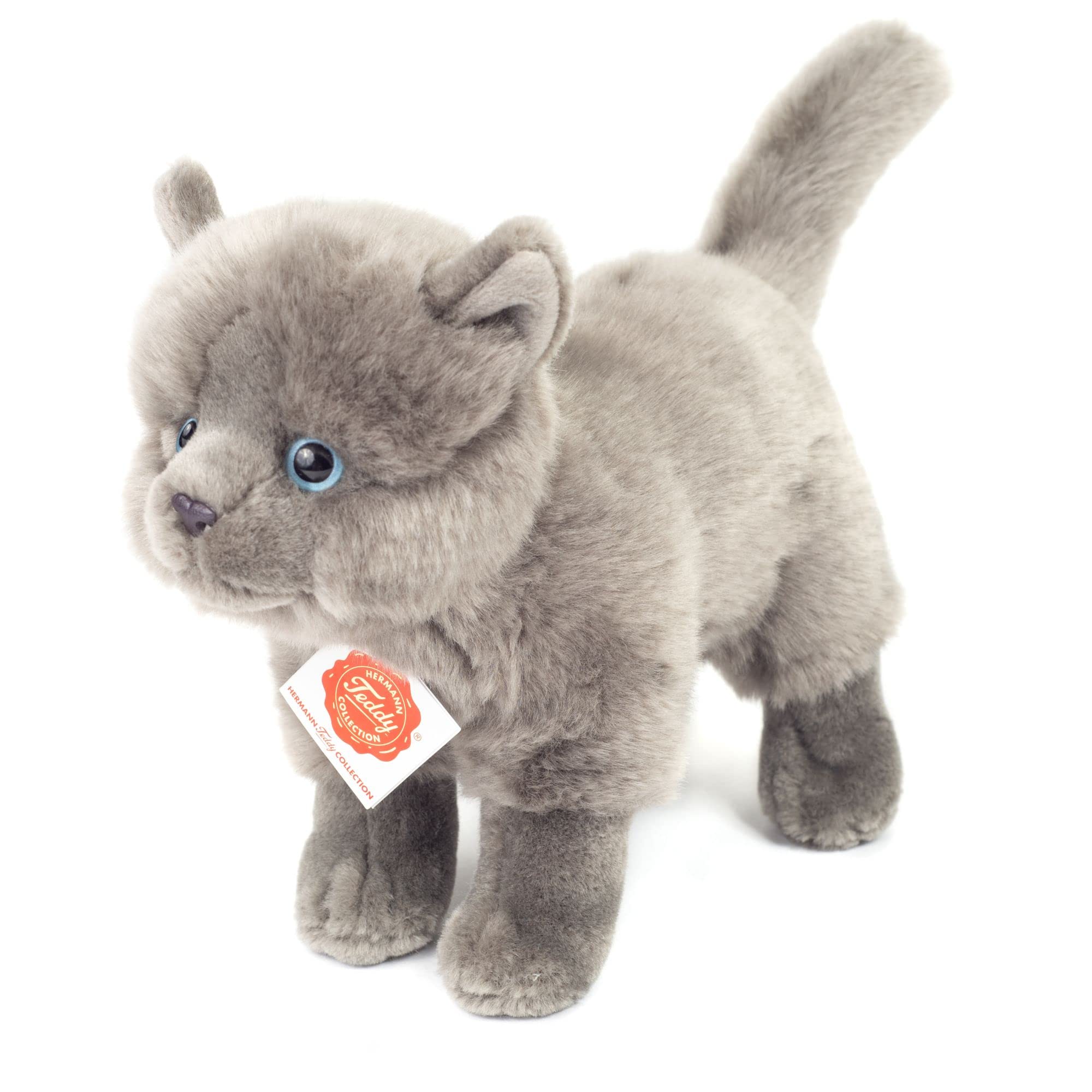 Teddy Hermann 91836 Carthusian cat standing 20 cm, cuddly toy with 75% recycled filling material
