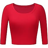 OThread & Co. Women's 3/4 Sleeve Scoop Neck Crop Top Basic Comfy Ribbed Knit Tee