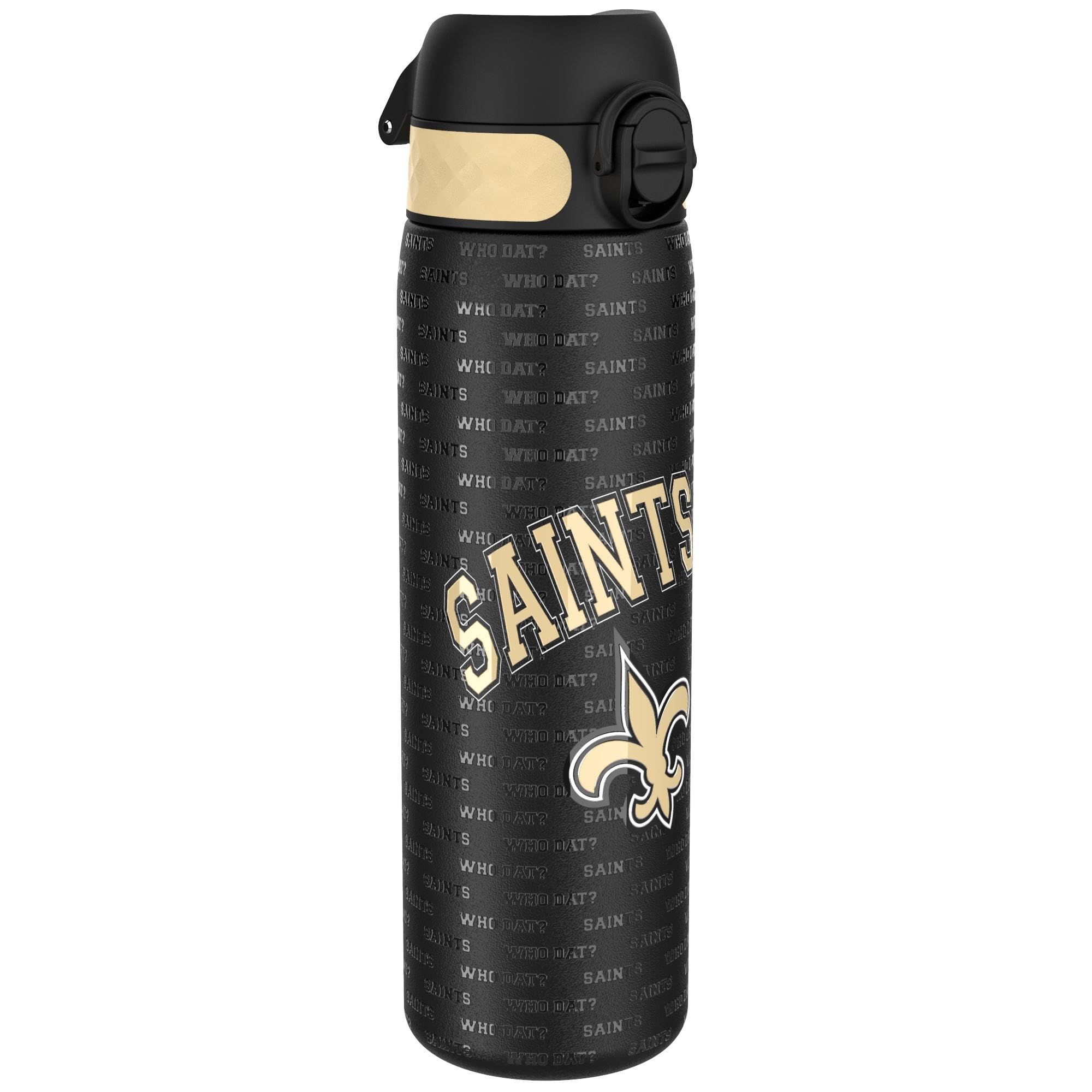 Ion8 NFL New Orleans Saints Lightweight Steel Water Bottle, 600 ml/20 oz, Non-Insulated, Leak Proof, Easy to Open, Secure Lock, Dishwasher Safe, Flip Cover, Fits Cup Holders, Metal Water Bottle — image 1
