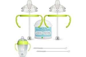 BELBEYO Sippy Cup Conversion Kit for Comotomo Baby Bottles 2-Count, Food Grade Silicone Spout Nipples, All Silicone Weighted Straw, Bottle Handles, Cleaning Brush, BPA-Free, 4+ Months (Sippy Spout, Green)