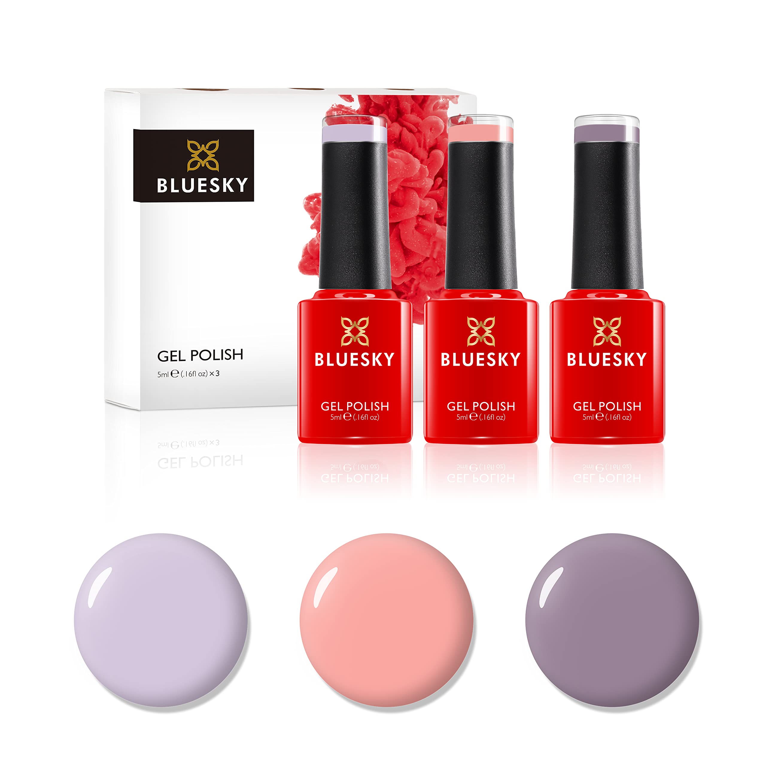 Bluesky Gel Nail Polish Set - Spring, Just Ride SS2001, Tulip Lover SS2008, Out and About SS2010, 3 x 5 ml (Requires Curing Under UV/LED Lamp) Pink, Purple, Lilac, Pastel