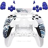 eXtremeRate Full Set Shell with Buttons Touchpad Cover Compatible with ps5 Edge Controller, The Great Wave Replacement Decorative Trim Shell Front Back Plates Compatible with ps5 Edge Controller