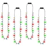 EOBOH 12pcs Christmas Necklace, Light up Christmas Bulb Necklaces Bulk, Colorful Glow Xmas Bulb Necklaces Accessories, 3 Modes Party Favors for Ugly Sweater Xmas New Year Party Supplies Accessories
