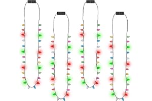 EOBOH Light up Christmas Necklace, 4pcs Xmas Bulb Necklaces Accessories Bulk, Colorful Glow 3D Xmas Bulb Necklaces Decor, 3 Modes Light Necklace Decor for Ugly Sweater New Year Family Party Supplies