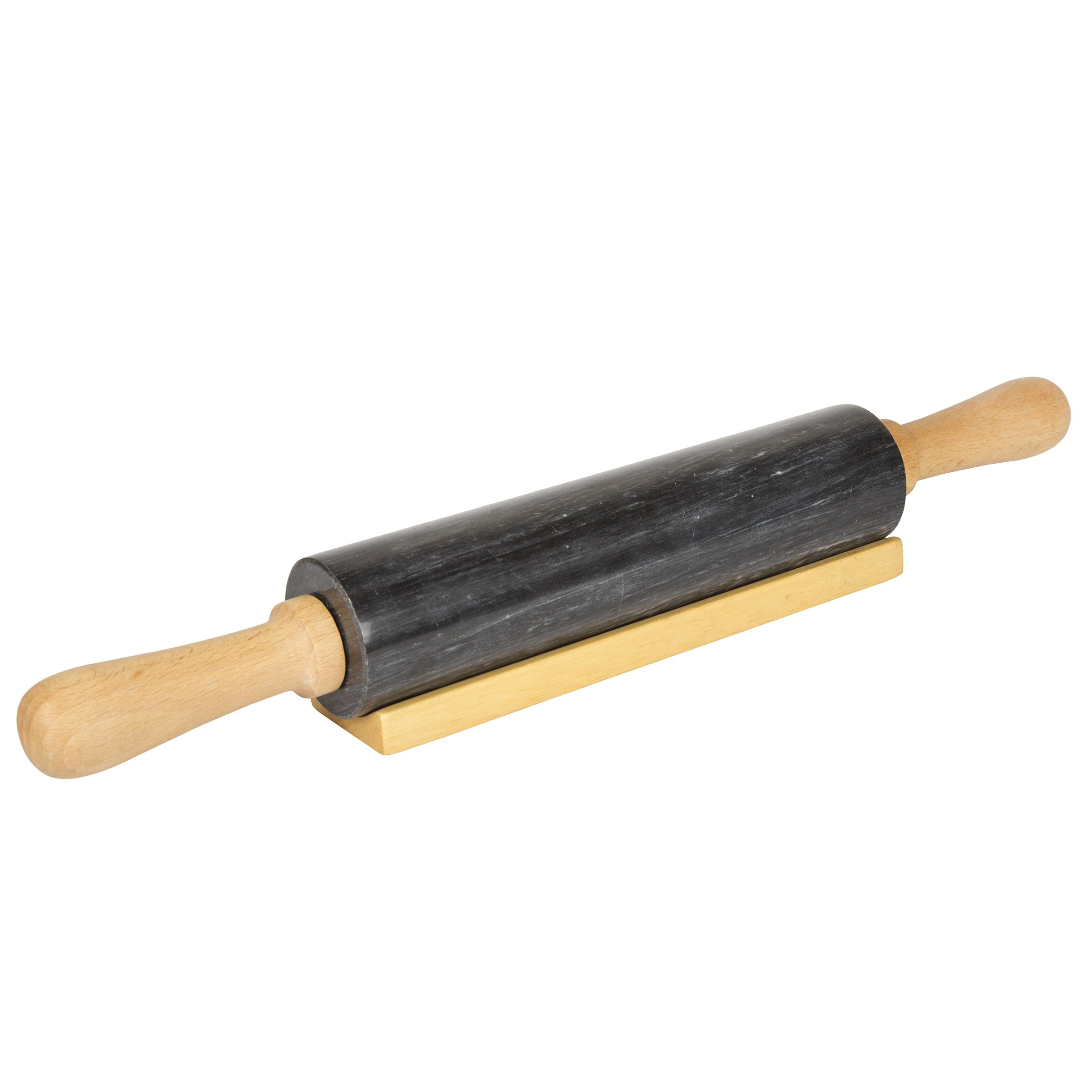 Genuine Black Marble Stone Deluxe Rolling Pin with Wooden Handle and